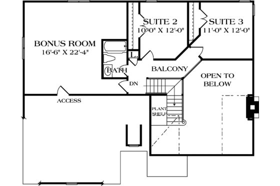 Floor Plan - Upper Floor for European House Plan #453-70 - 3 bed, 2 bath