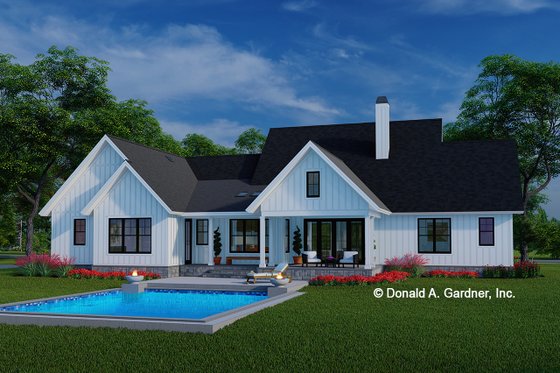 Exterior - Rear Elevation for Farmhouse House Plan #929-1156 - 4 bed, 3.5 bath