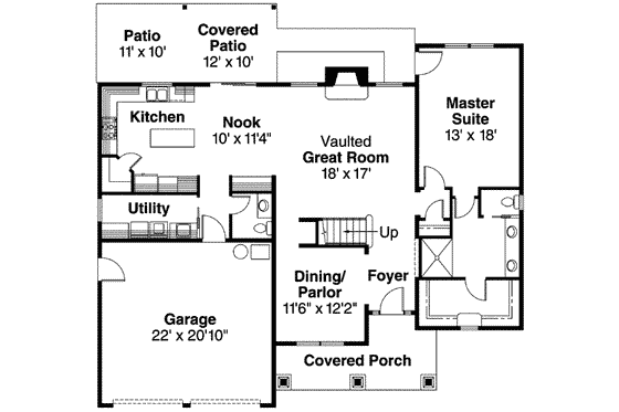 Floor Plan - Main Floor for Craftsman House Plan #124-564 - 3 bed, 2.5 bath