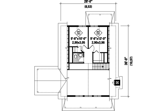 Floor Plan - Upper Floor for Cabin House Plan #25-4291 - 4 bed, 1 bath
