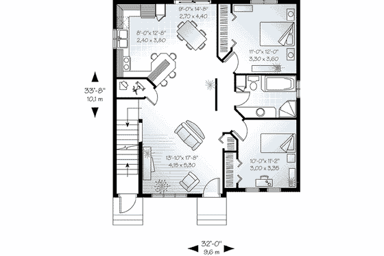 Floor Plan - Main Floor for Southern House Plan #23-508 - 2 bed, 1 bath