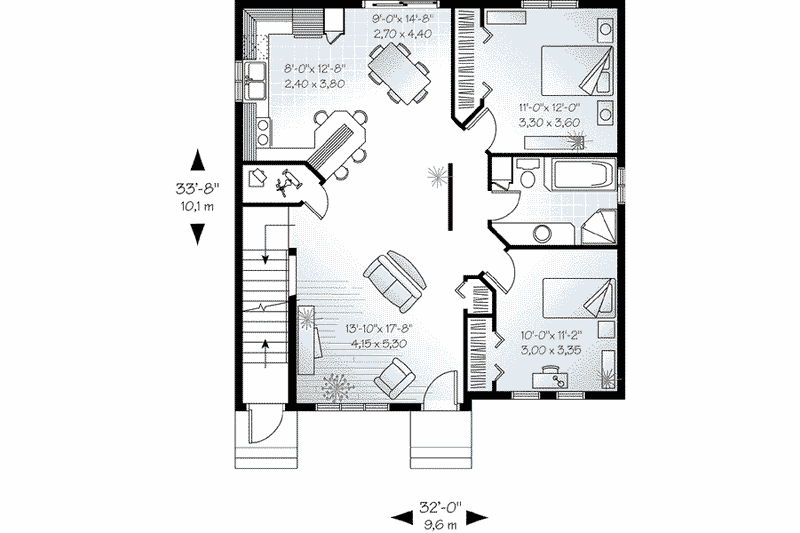 Dream House Plan - Floor Plan - Main Floor for Southern House Plan #23-508 - 2 bed, 1 bath