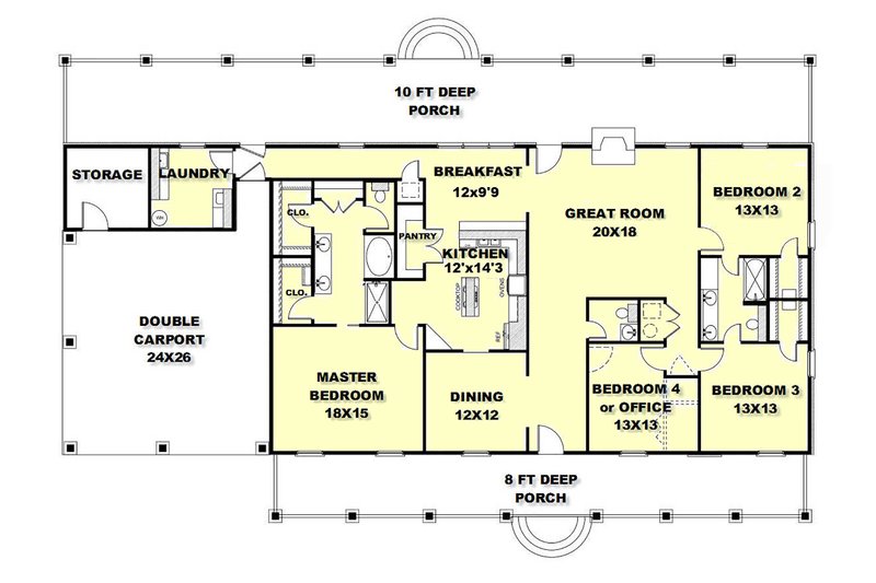 Architectural House Design - Floor Plan - Main Floor for Country House Plan #44-211 - 4 bed, 2.5 bath