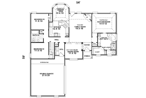 Floor Plan - Main Floor for Colonial House Plan #81-519 - 3 bed, 2 bath