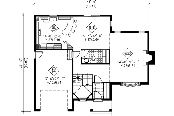 Floor Plan - Main Floor for Traditional House Plan #25-2161 - 3 bed, 1.5 bath