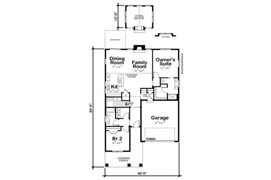 Floor Plan - Main Floor for Craftsman House Plan #20-2470 - 2 bed, 2 bath