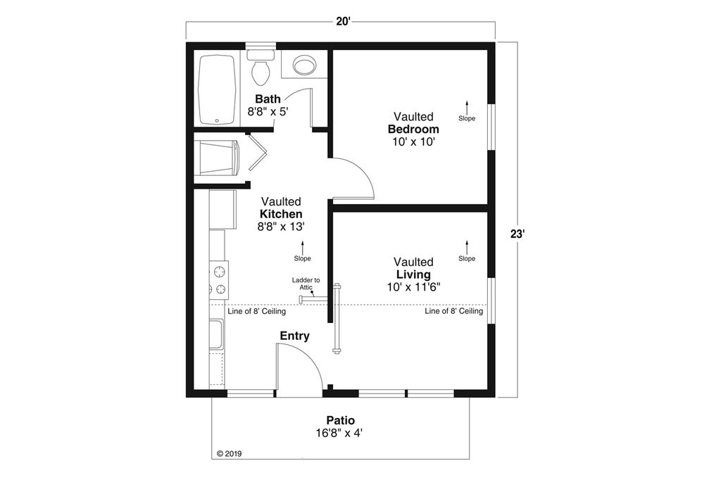 Modern Style House Plan 1 Beds 1 Baths 460 Sq/Ft Plan