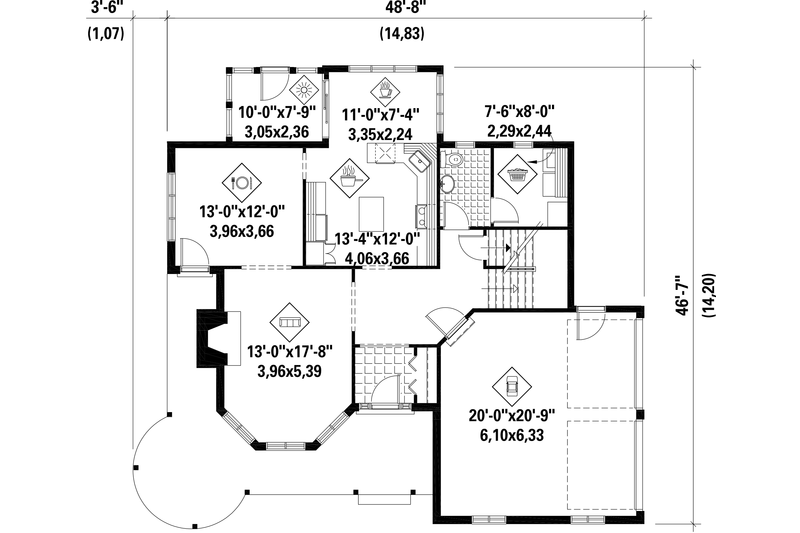 Architectural House Design - Floor Plan - Main Floor for Victorian House Plan #25-4759 - 3 bed, 1 bath