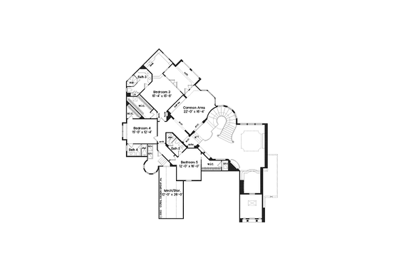 Floor Plan - Upper Floor for European House Plan #135-140 - 5 bed, 5.5 bath
