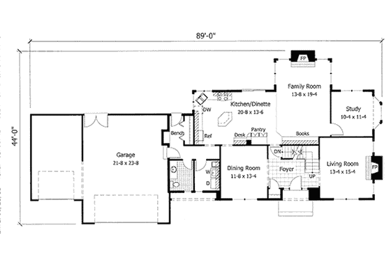 Floor Plan - Main Floor for Colonial House Plan #51-134 - 3 bed, 3.5 bath