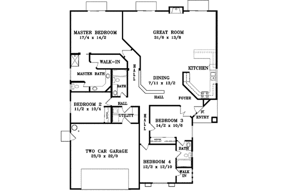 Floor Plan - Main Floor for Adobe / Southwestern House Plan #1-965 - 4 bed, 3 bath