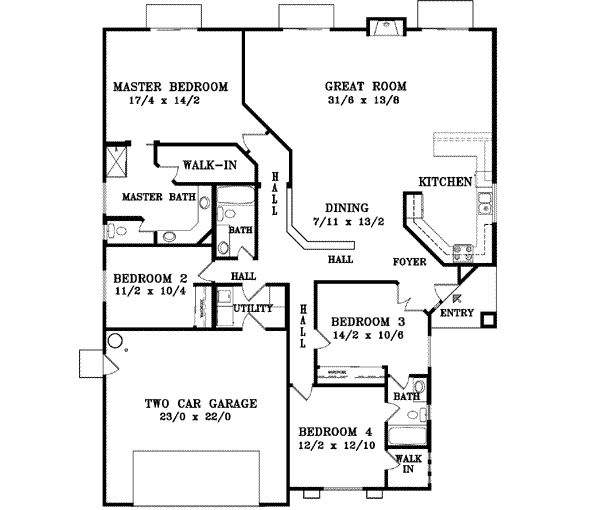 Adobe / Southwestern Floor Plan - Main Floor Plan #1-965