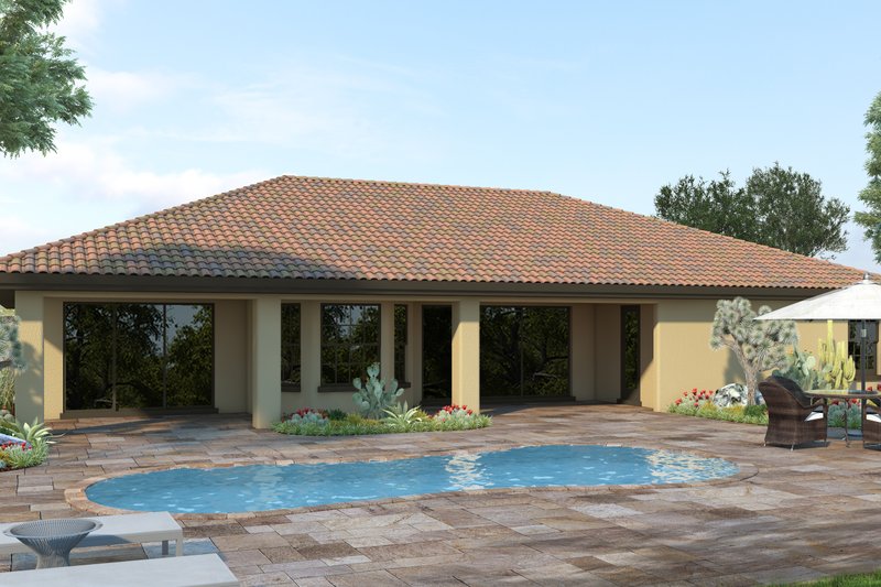 Home Plan - Exterior - Rear Elevation for Mediterranean House Plan #930-299 - 3 bed, 2 bath