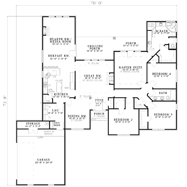 Southern Style House Plan - 4 Beds 2 Baths 2285 Sq/Ft Plan #17-544 ...