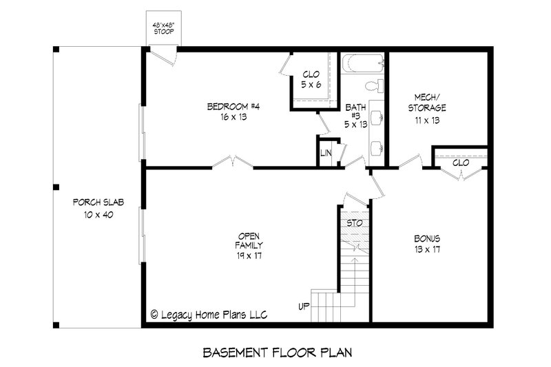 Architectural House Design - Floor Plan - Lower Floor for Southern House Plan #932-841 - 4 bed, 3 bath