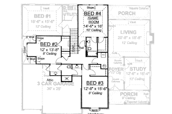 Floor Plan - Upper Floor for European House Plan #20-1679 - 4 bed, 4 bath