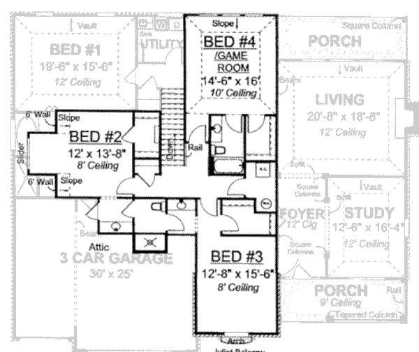 Architectural House Design - European Floor Plan - Upper Floor Plan #20-1679