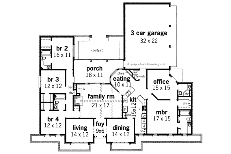 Architectural House Design - Floor Plan - Main Floor for Traditional House Plan #45-150 - 4 bed, 4 bath