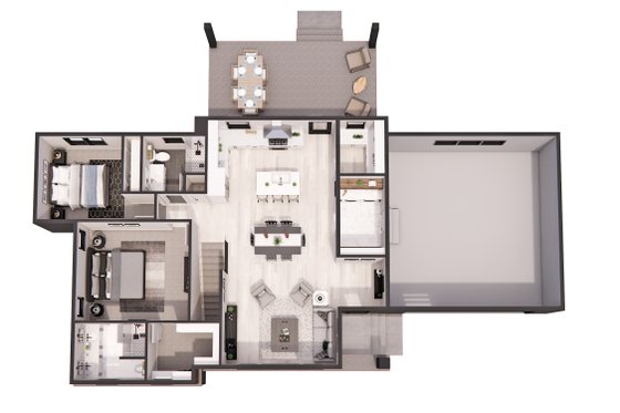 Floor Plan - Main Floor 1 for Modern House Plan #51-1308 - 2 bed, 2 bath