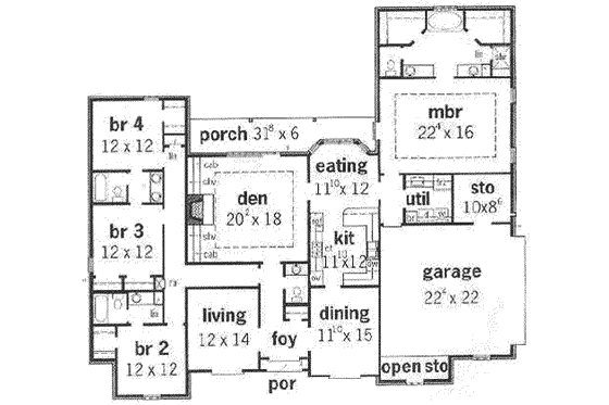 Floor Plan - Main Floor for European House Plan #16-176 - 4 bed, 3 bath