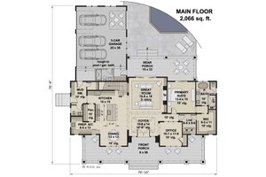 Floor Plan - Main Floor for Farmhouse House Plan #51-1241 - 3 bed, 3.5 bath