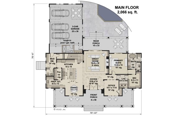 Floor Plan - Main Floor for Farmhouse House Plan #51-1241 - 3 bed, 3.5 bath