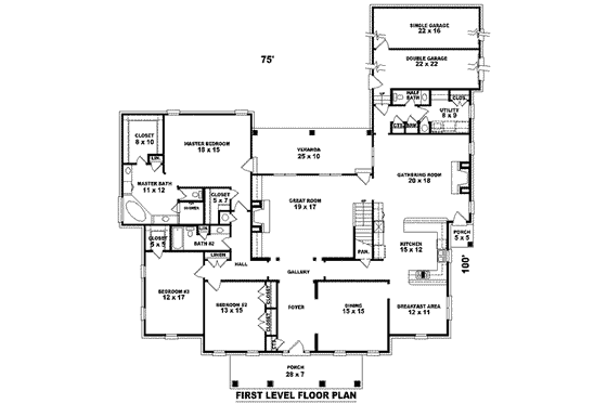 Floor Plan - Main Floor for Southern House Plan #81-1346 - 3 bed, 2.5 bath