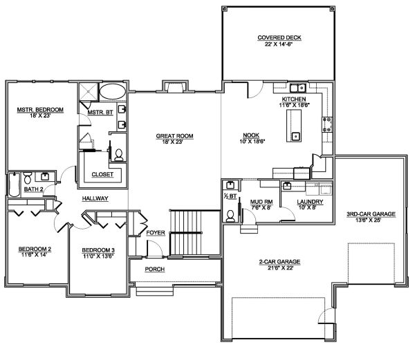 House Blueprint - Traditional Floor Plan - Main Floor Plan #1073-12