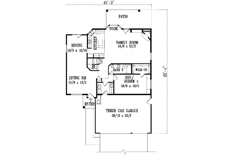 House Blueprint - Floor Plan - Main Floor for Adobe / Southwestern House Plan #1-1087 - 4 bed, 3 bath