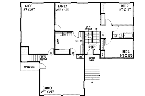 Floor Plan - Lower Floor for Traditional House Plan #60-589 - 3 bed, 2.5 bath