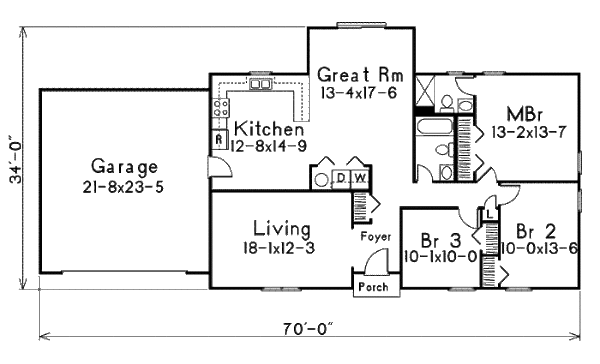 Ranch Floor Plan - Main Floor Plan #57-523
