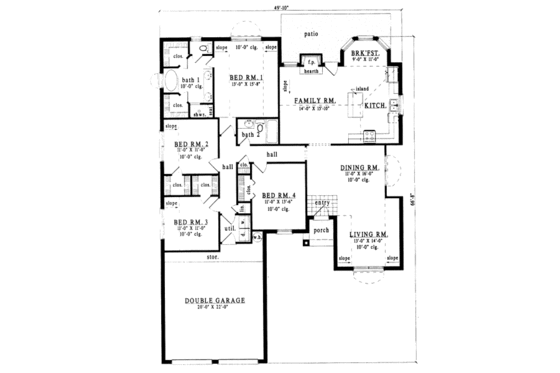 Floor Plan - Main Floor for Traditional House Plan #42-177 - 4 bed, 2 bath