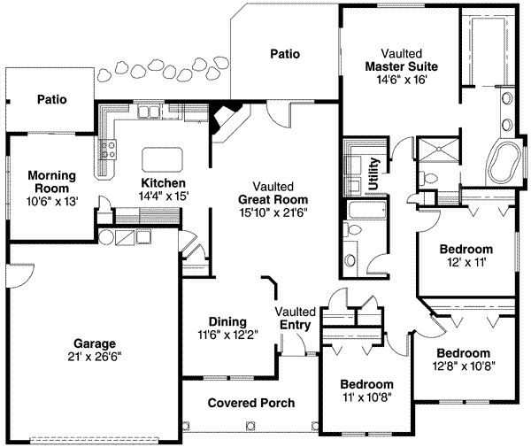 House Design - Ranch Floor Plan - Main Floor Plan #124-489