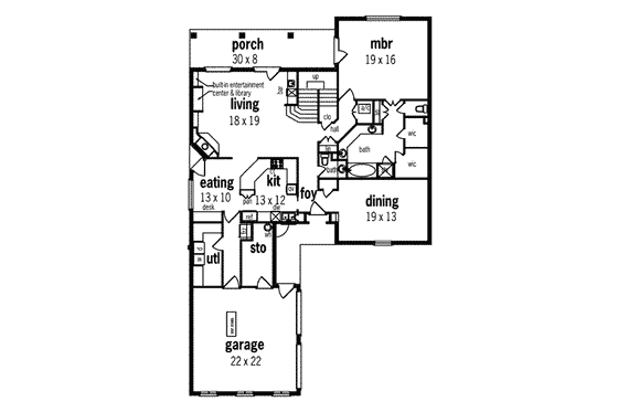 Floor Plan - Main Floor for European House Plan #45-211 - 4 bed, 3.5 bath
