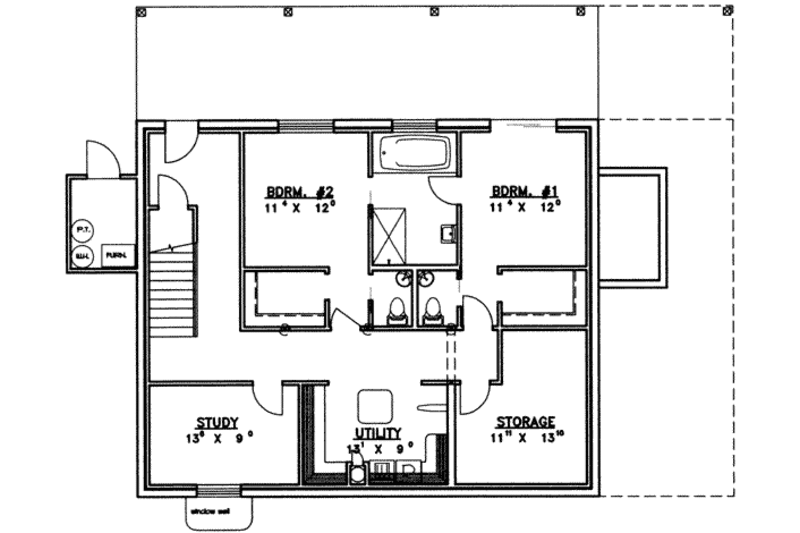 Architectural House Design - Floor Plan - Lower Floor for Log House Plan #117-405 - 2 bed, 3 bath