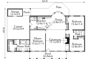 Floor Plan - Main Floor for Ranch House Plan #406-232 - 3 bed, 2 bath