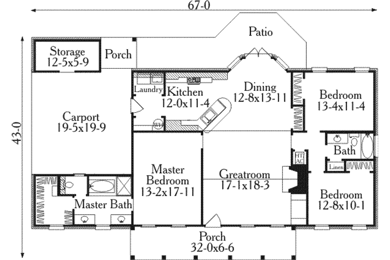 Home Plan - Floor Plan - Main Floor for Ranch House Plan #406-232 - 3 bed, 2 bath