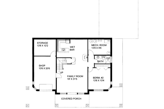 Floor Plan - Lower Floor for Bungalow House Plan #117-747 - 3 bed, 2 bath