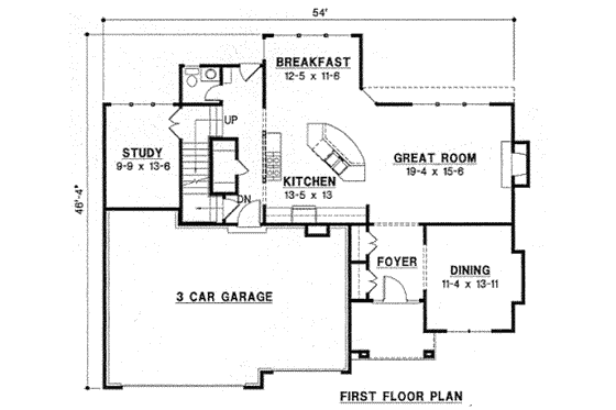 Floor Plan - Main Floor for Traditional House Plan #67-770 - 4 bed, 3.5 bath