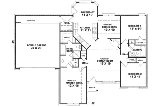 Floor Plan - Main Floor for Southern House Plan #81-223 - 3 bed, 2 bath