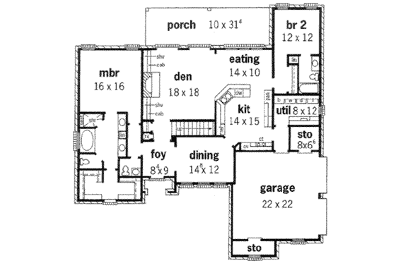 Floor Plan - Main Floor for European House Plan #16-216 - 4 bed, 3.5 bath
