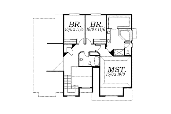 Floor Plan - Upper Floor for European House Plan #130-130 - 3 bed, 2.5 bath