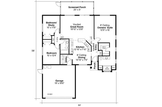 Floor Plan - Main Floor for Mediterranean House Plan #124-433 - 3 bed, 2 bath
