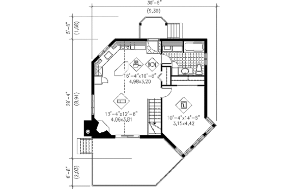 Floor Plan - Main Floor for Contemporary House Plan #25-4192 - 1 bed, 1 bath