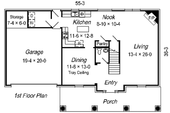 Floor Plan - Main Floor for Colonial House Plan #329-249 - 3 bed, 2.5 bath