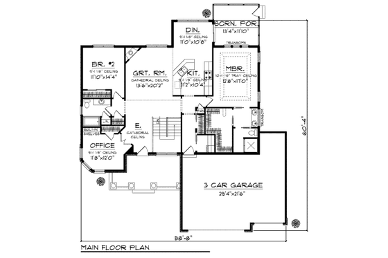 Floor Plan - Main Floor for Traditional House Plan #70-975 - 2 bed, 2 bath