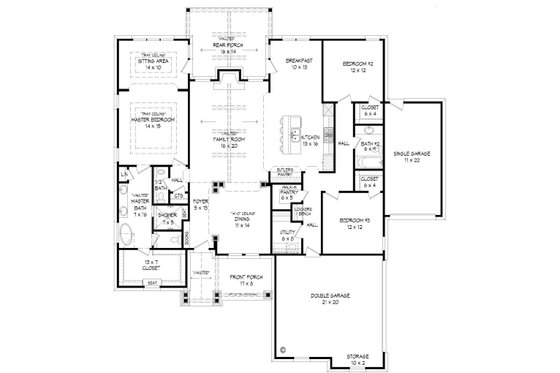 Floor Plan - Main Floor for Craftsman House Plan #932-4 - 3 bed, 2.5 bath