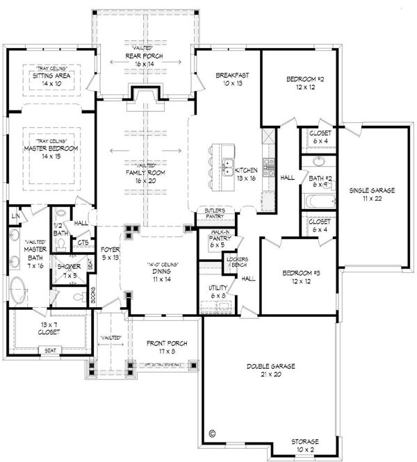 Craftsman Floor Plan - Main Floor Plan #932-4