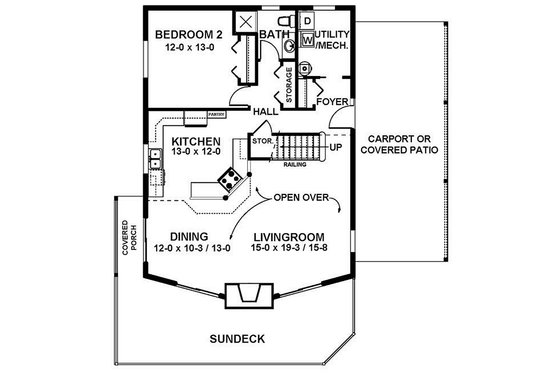 Floor Plan - Main Floor for Cottage House Plan #126-217 - 2 bed, 2 bath