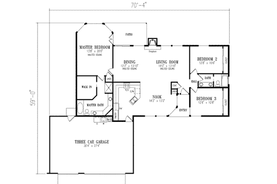 Floor Plan - Main Floor for Adobe / Southwestern House Plan #1-360 - 3 bed, 2 bath